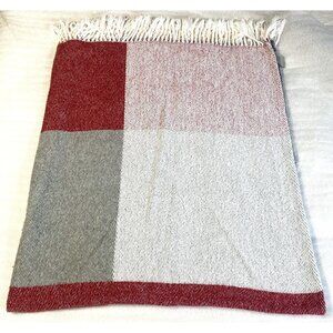 Texteis Penedo Portugal Red Gray Square Color Block Blanket Throw 56x52 Cottage